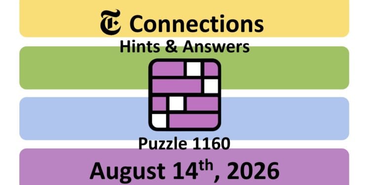 Daily NYT Connections 1160 Answers - 14th August 2026